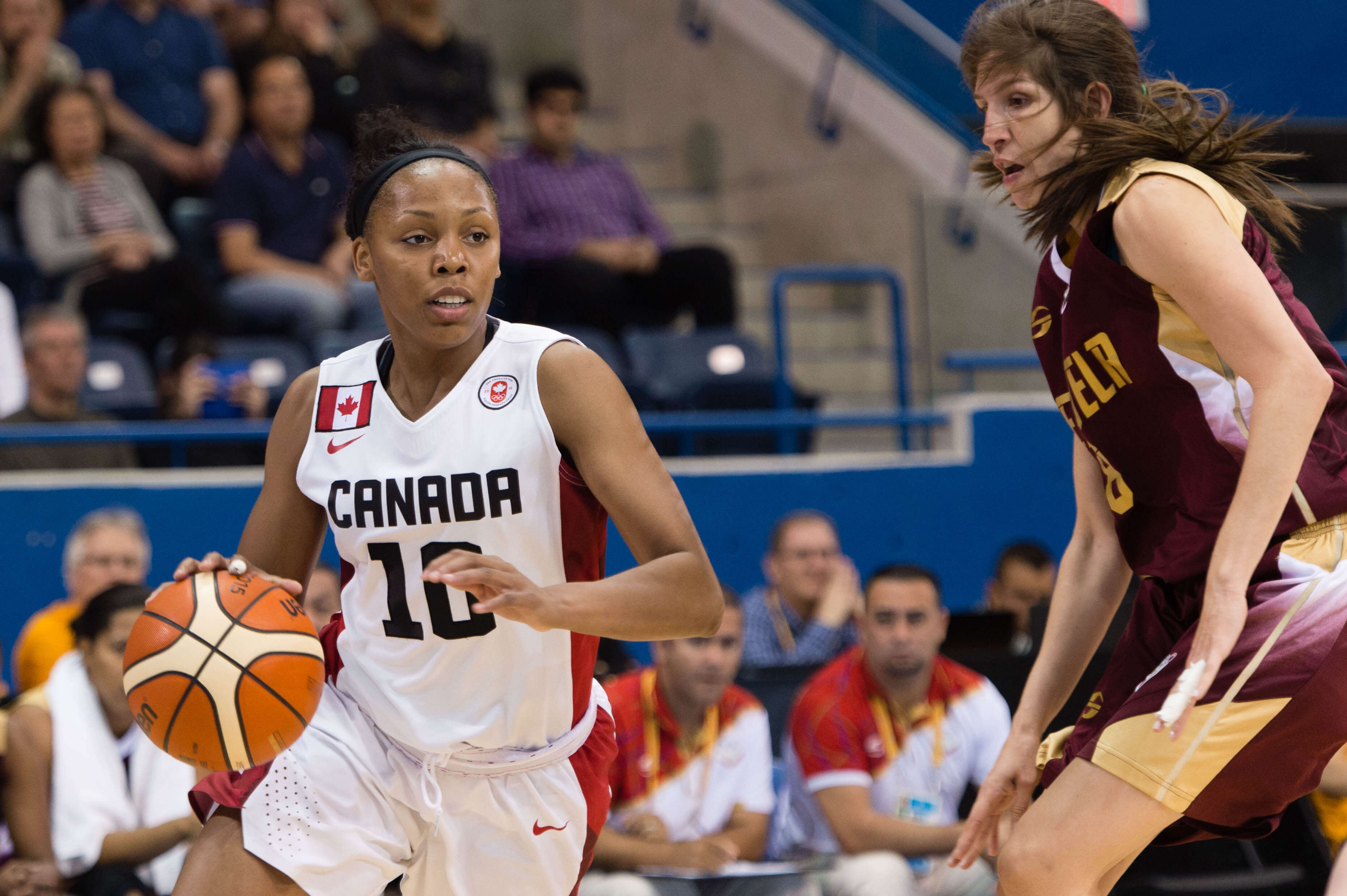 Canada's Nirra Fields competes in Women's Basketball against Venezuela at the 2015 Pan American Games in Toronto, Canada. COC Photo by Winston Chow