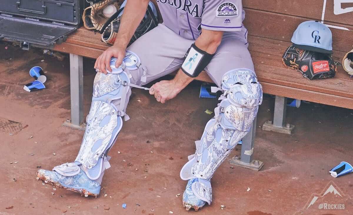 A detailed view of the Nike catchers gear honoring Father's Day