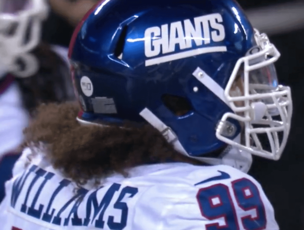 New York Giants old helmet display