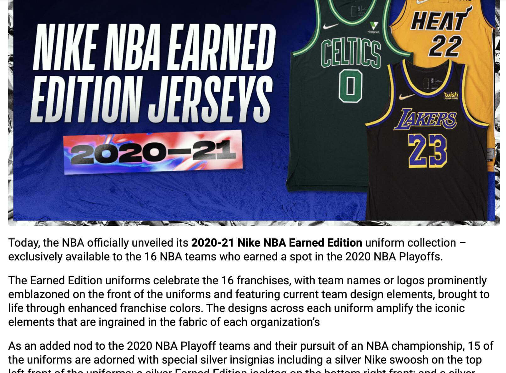 Nike's 2020-21 NBA Earned Jerseys Officially Unveiled