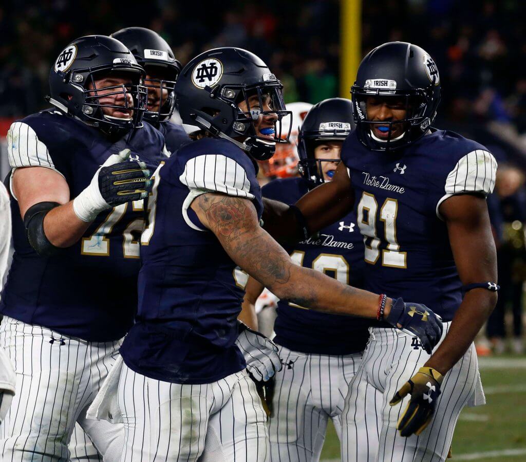 Notre Dame shows off pinstripe uniforms to be worn at Yankee Stadium