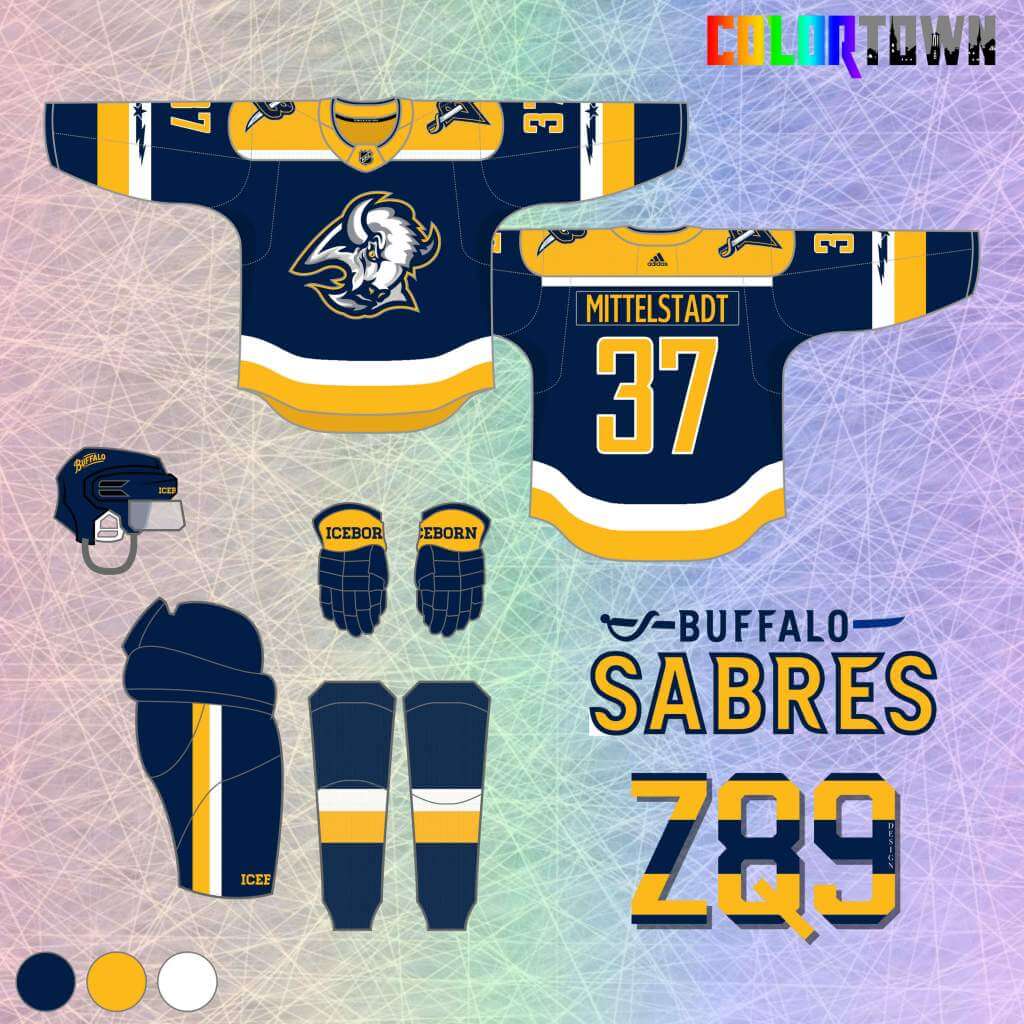 New Large 54 Buffalo Sabres Blue Gold 90's Angry Goat Head