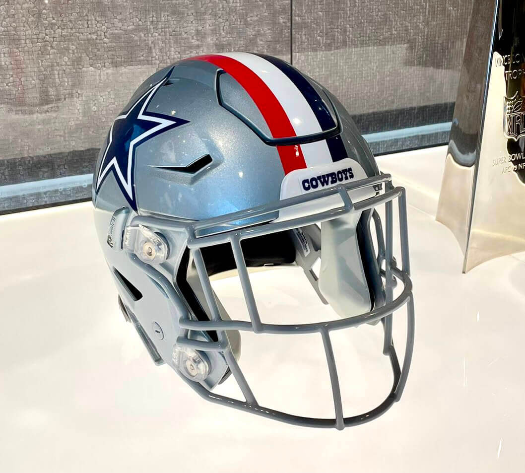 red white and blue cowboys helmet