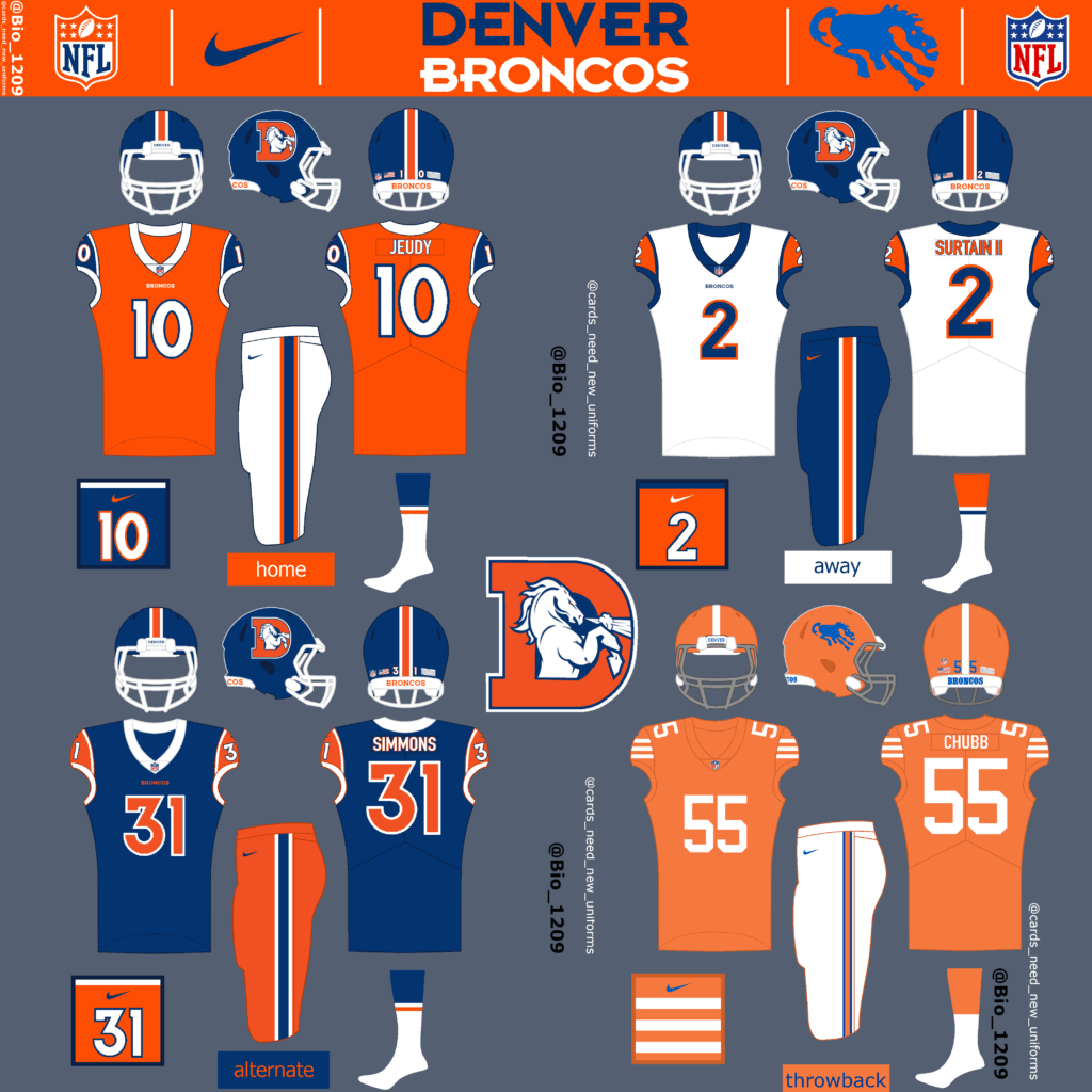 Broncos Redesign Concept  Denver broncos uniform, Broncos uniforms, Broncos